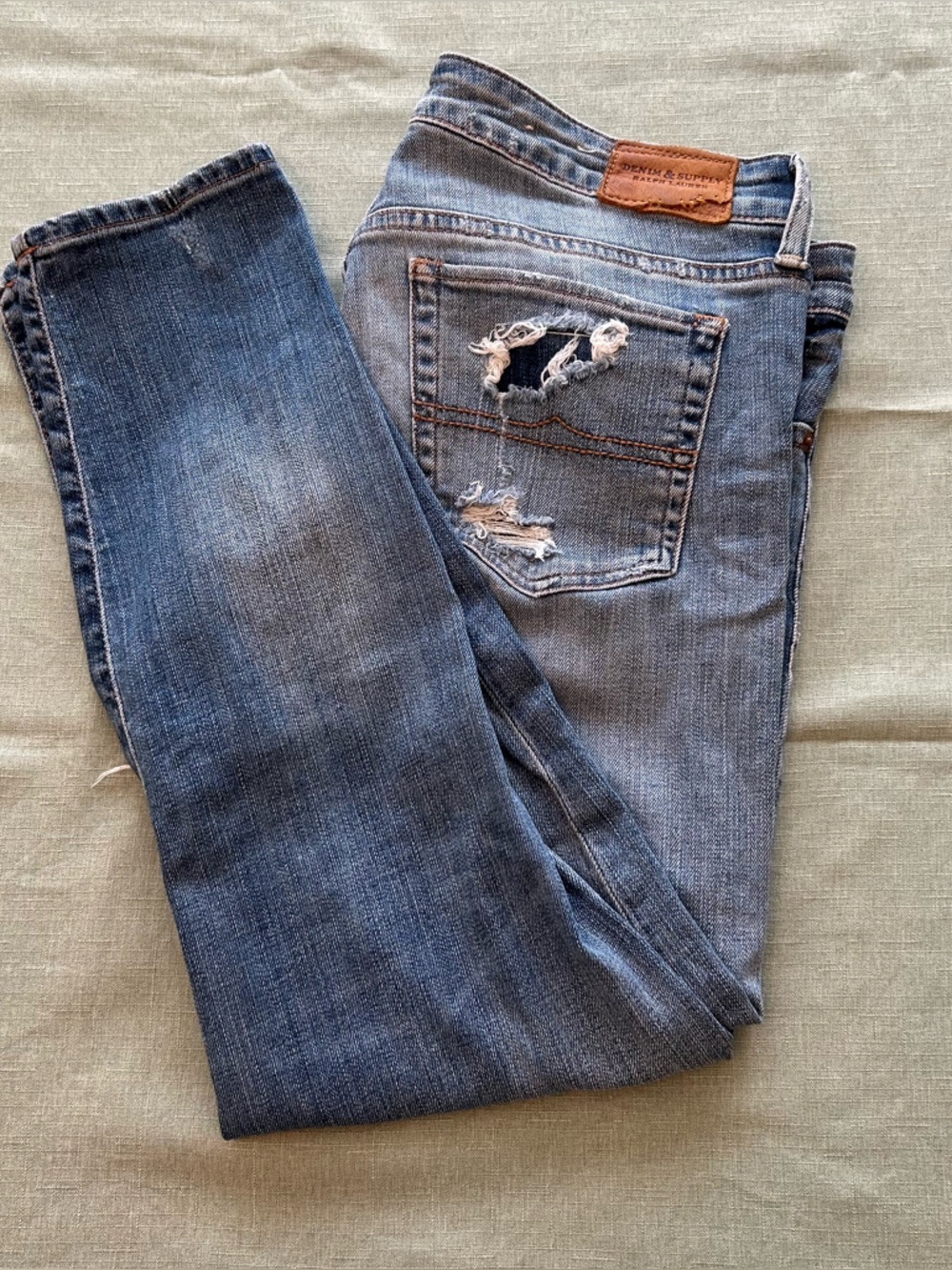 Denim & Supply Ralph Lauren Distressed Blue Slim Straight Jeans